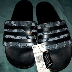 NWT and box, Adidas “Adilette” comfort slides. Men’s 9/Women’s 10